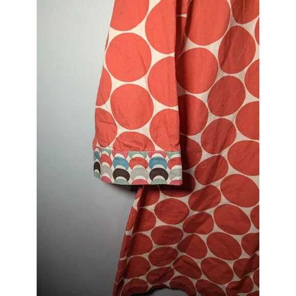 Women's Boden Geometric Blue Orange 3/4 Sleeve Cotton Beach Kaftan Tunic Size 10 - Picture 10 of 13